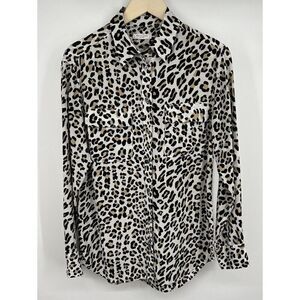 Equipment Leopard Animal Print Button Up Blouse Top Size Small Silk Semi Sheer